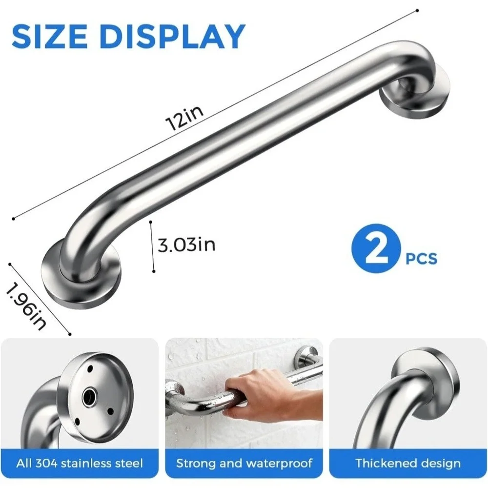 2 Pack‎ Shower Grab Bar, Stainless Steel Bathroom 2 pack 12 inch, Silver